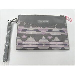 Simply Southern Wristlet Leather Aztec Zipper Pouch Purse Travel 9” x 6” NEW